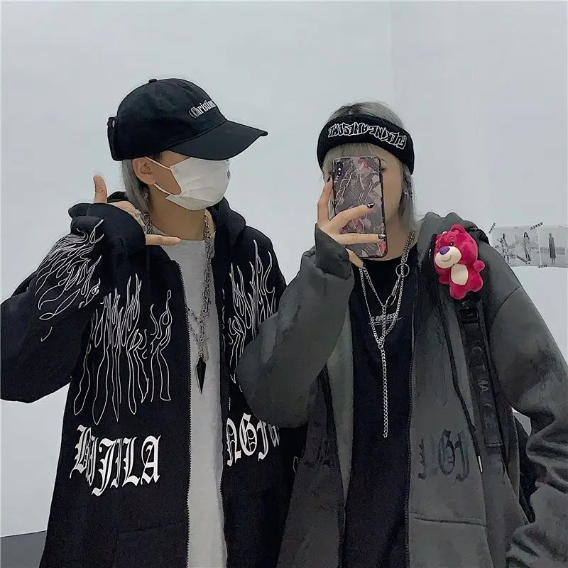 

2021 new coat female Korean version loose dark letter printed cardigan long-sleeved hooded sweatshirt oversized top clothes
