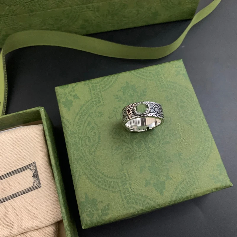 

Ag925 Sterling Silver Carved Couple Ring men and women Fashion Original Design Exquisite Jewelry Wild Party Birthday Gift