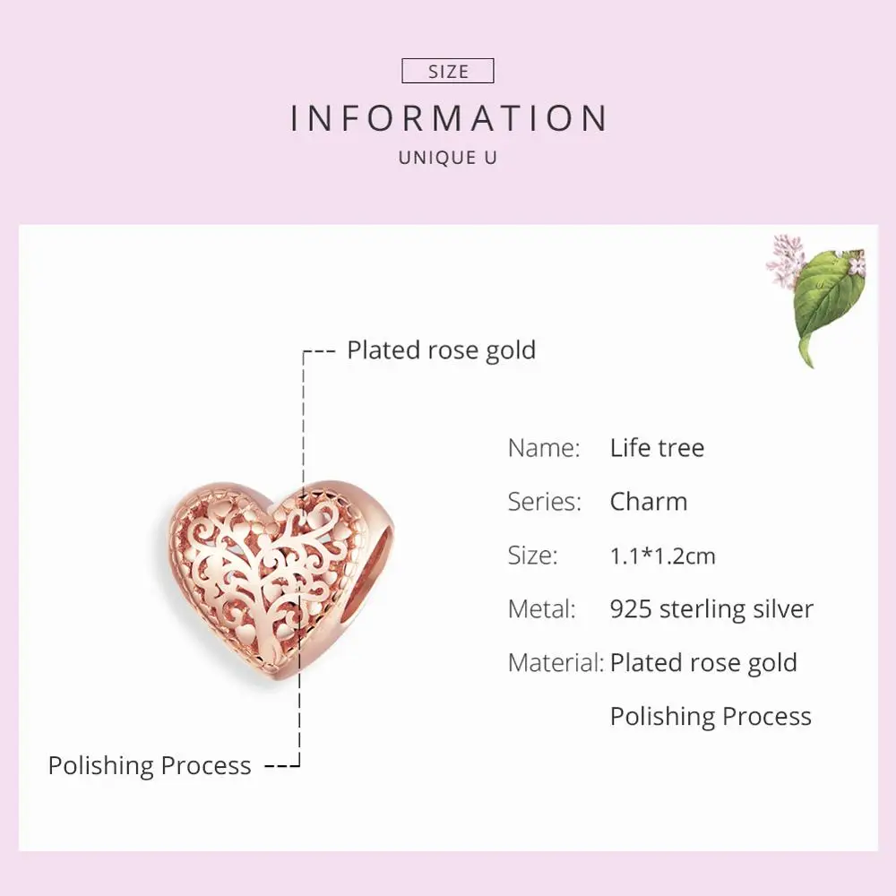 Женский ажурный браслет WOSTU розовое золото 925 пробы серебряное дерево жизни кулон