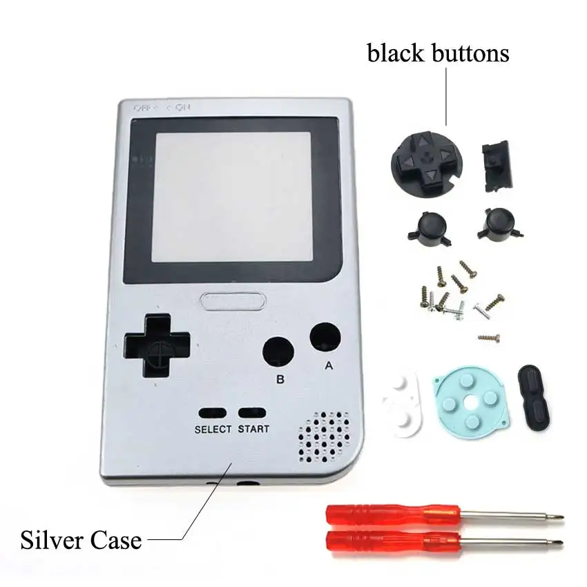 YuXi полный Чехол Корпус Замена для Gameboy Карманная игровая консоль для GBP оболочка с кнопками Набор отверток Инструменты - Цвет: silver case black