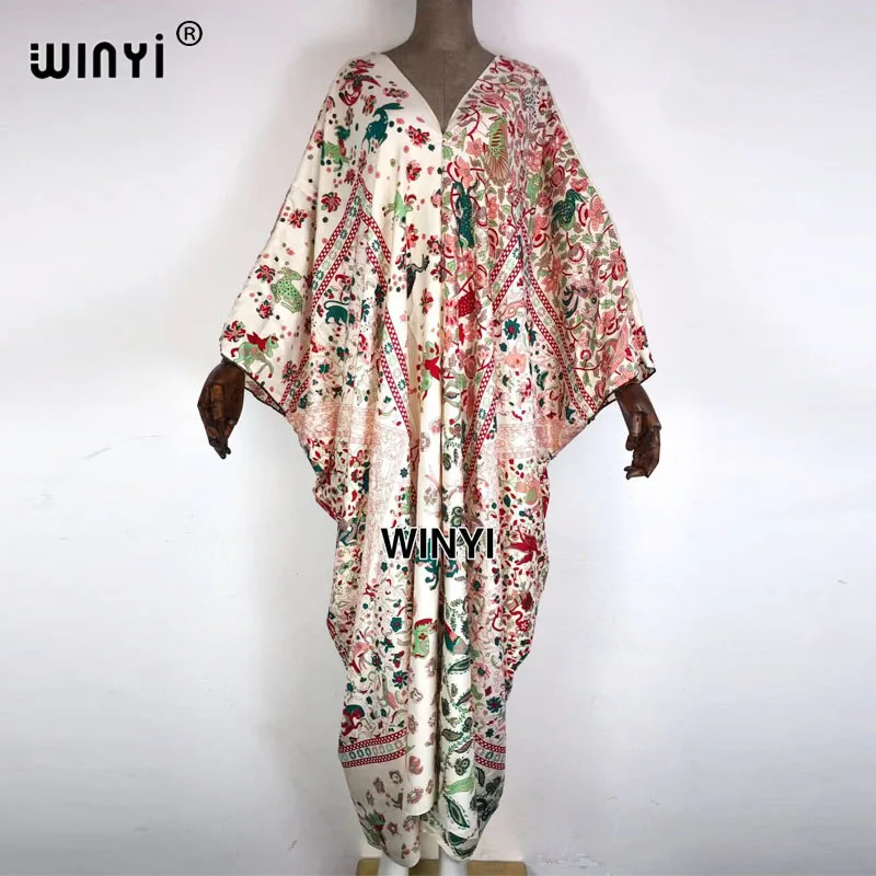 

WINYI Spring European and America Maxi Dress Women's Fashion Batwing Sleeve sukienka Print Loose robe longue Maxi Dresses