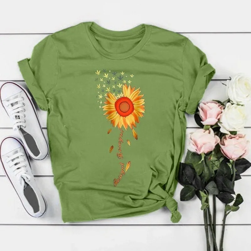 

Sunflower Letter Print T Shirt Women Short Sleeve O Neck Loose Tshirt Summer Women Tee Shirt Tops Camisetas Mujer