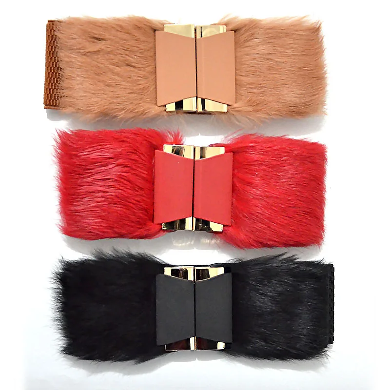 

ZLD rabbit fur belt fashion wide belt wild Cintos Femininos belt metal dress belt ladies coat windbreaker elastic wide belt