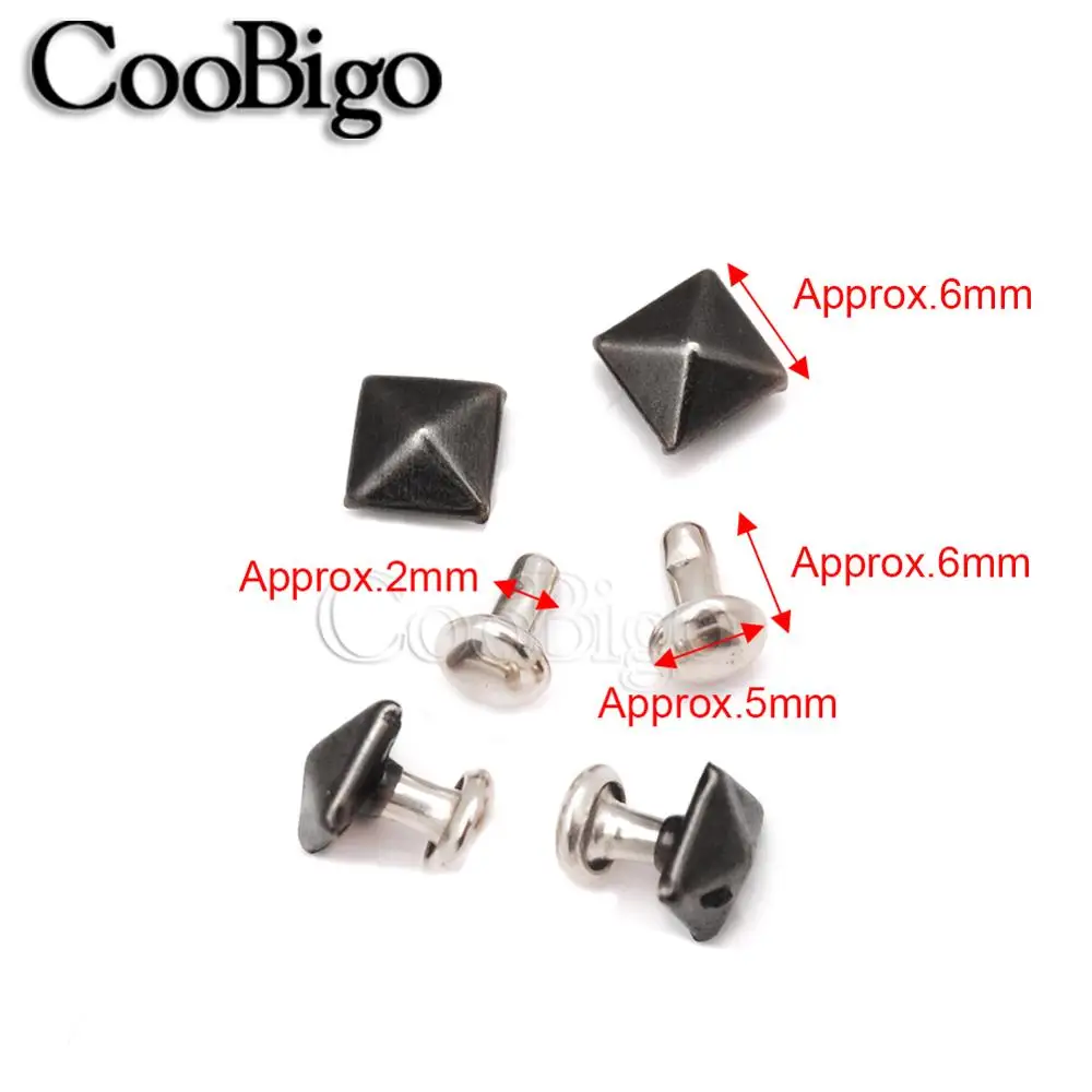 6mm Black Nickel 50 шт. Пирамида квадратная основа Шипы Панк одежды заклепки кепки шпильки для шляпы джинсы обувь кожаный колпачок мешок Diy аксессуар для рукоделия - Цвет: 6mm Black Nickel