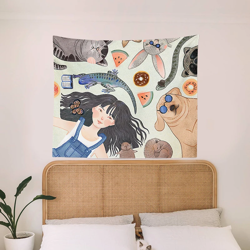 Настенное тканевое одеяло для девочки собаки кошки декор детской комнаты
