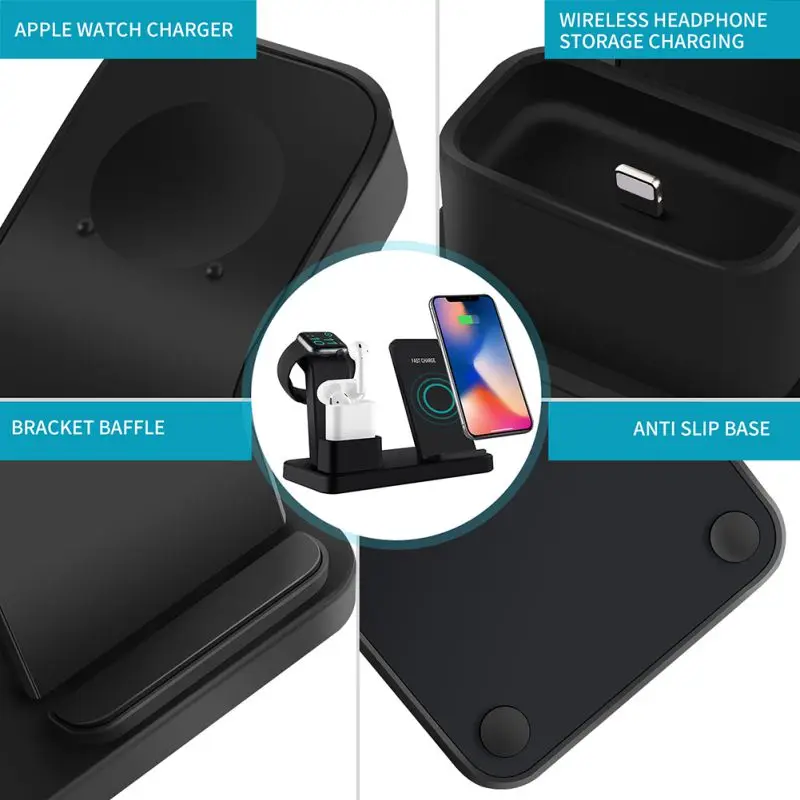 Беспроводное зарядное устройство QI 3 в 1 подставка для Apple Watch серии AirPods iPhone X 8 Plus XS