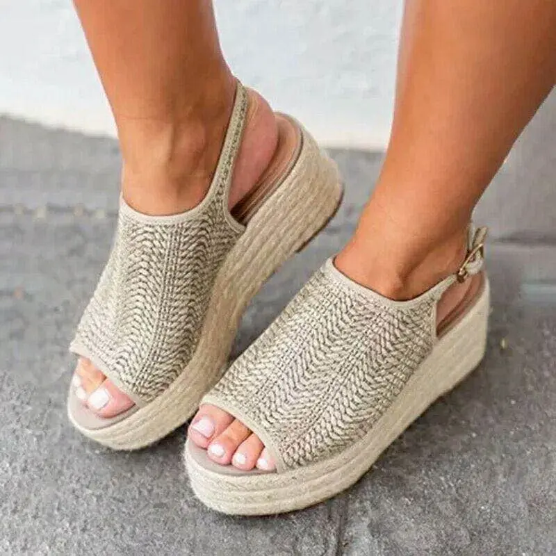 

2020 Spring New Products Women's Shoes Hemp Rope Woven Wedge Sandals