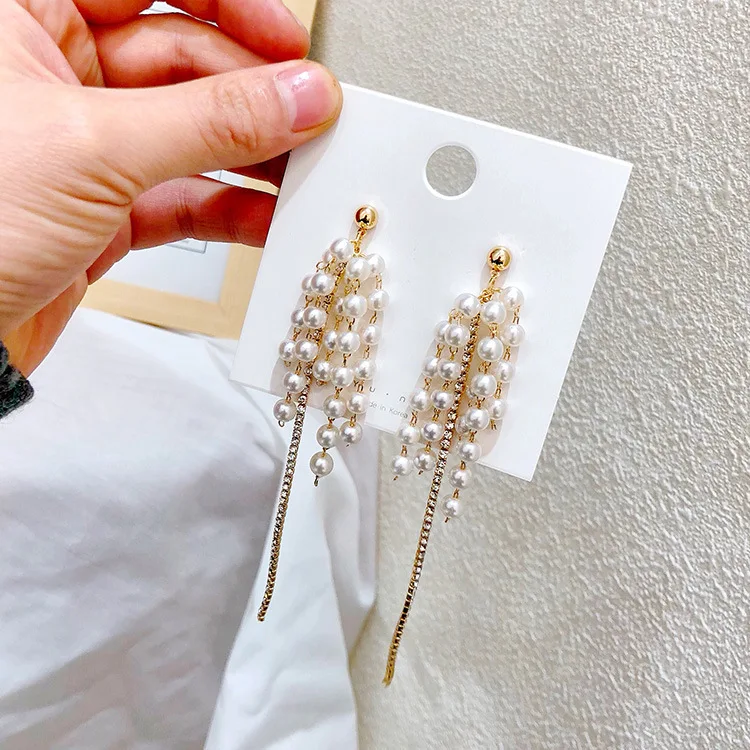 

Japanese and Korean New Fashion Long Pearl Earrings Irregular Exaggerated Tassel Pendientes Female Earings Jewelry