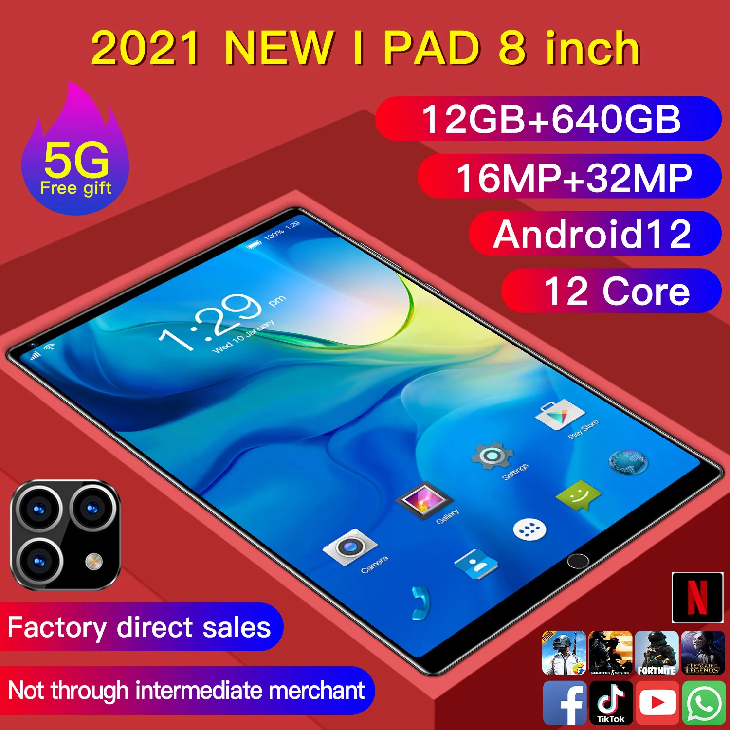 

2021 the table hot sales NEW I PAD 12GB+640GB 8.0inch Android 12 12 core 16+32MP 7800mAh Super long battery life