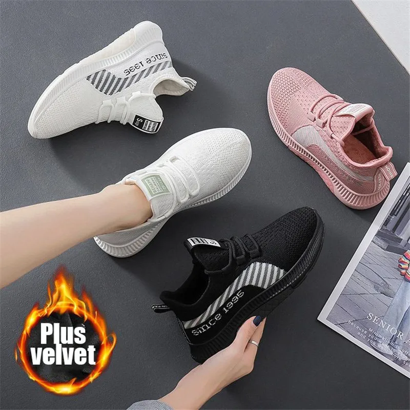 

2020 new All-match student plus velvet warm sneakers women's casual soft-soled travel shoes lightweight mesh running shoes