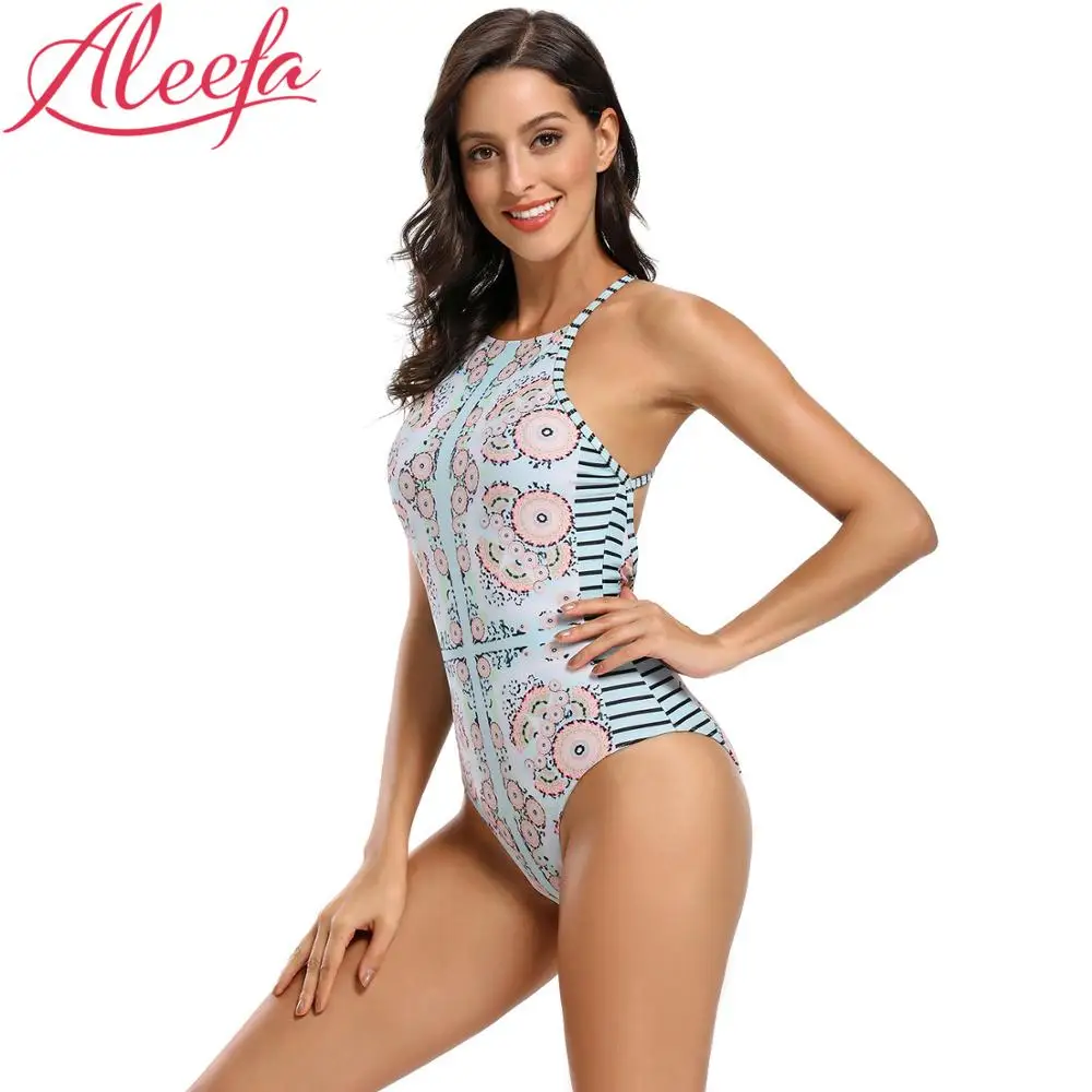 

Women Swimsuit Sexy Monokini Women's One Piece Swimsuit High Neck Swimsuits Bathing Suit Women Swimwear for Women Blue Print