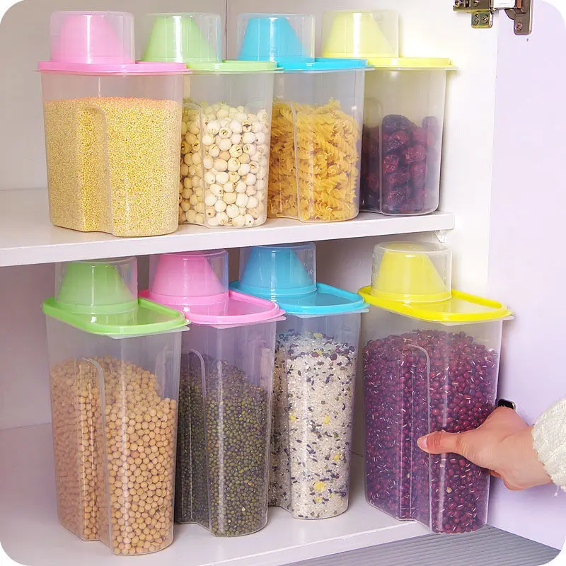 

PP Food Storage Box Plastic Clear Container Set with Pour Lids Kitchen Storage Bottles Jars Dried Grains Tank 1.9L-2.5L