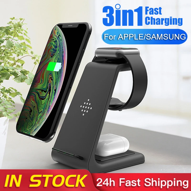 

QI 10W Fast Charge 3 In 1 Wireless Charger For Iphone 11 Pro Charger Dock For Apple Watch 5 4 Airpods Pro Wireless Charge Stand