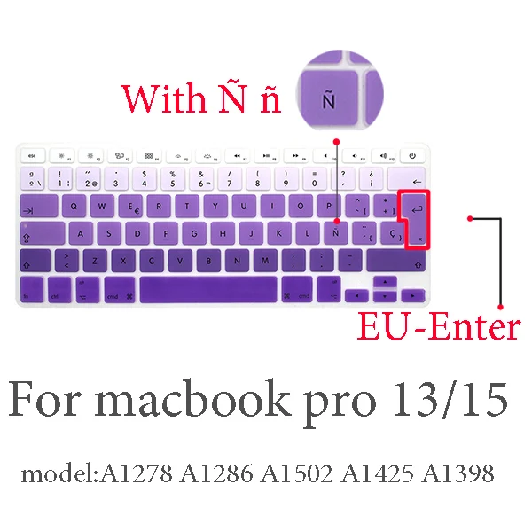 pro13 15 (2009-2015) Испанская Защитная пленка для клавиатуры для Mac Book pro 13 A2159 pro13 retina air A1466 A1708A1989A1932 EU-key силиконовая крышка клавиатуры - Цвет: pro13 15 (2009-2015)