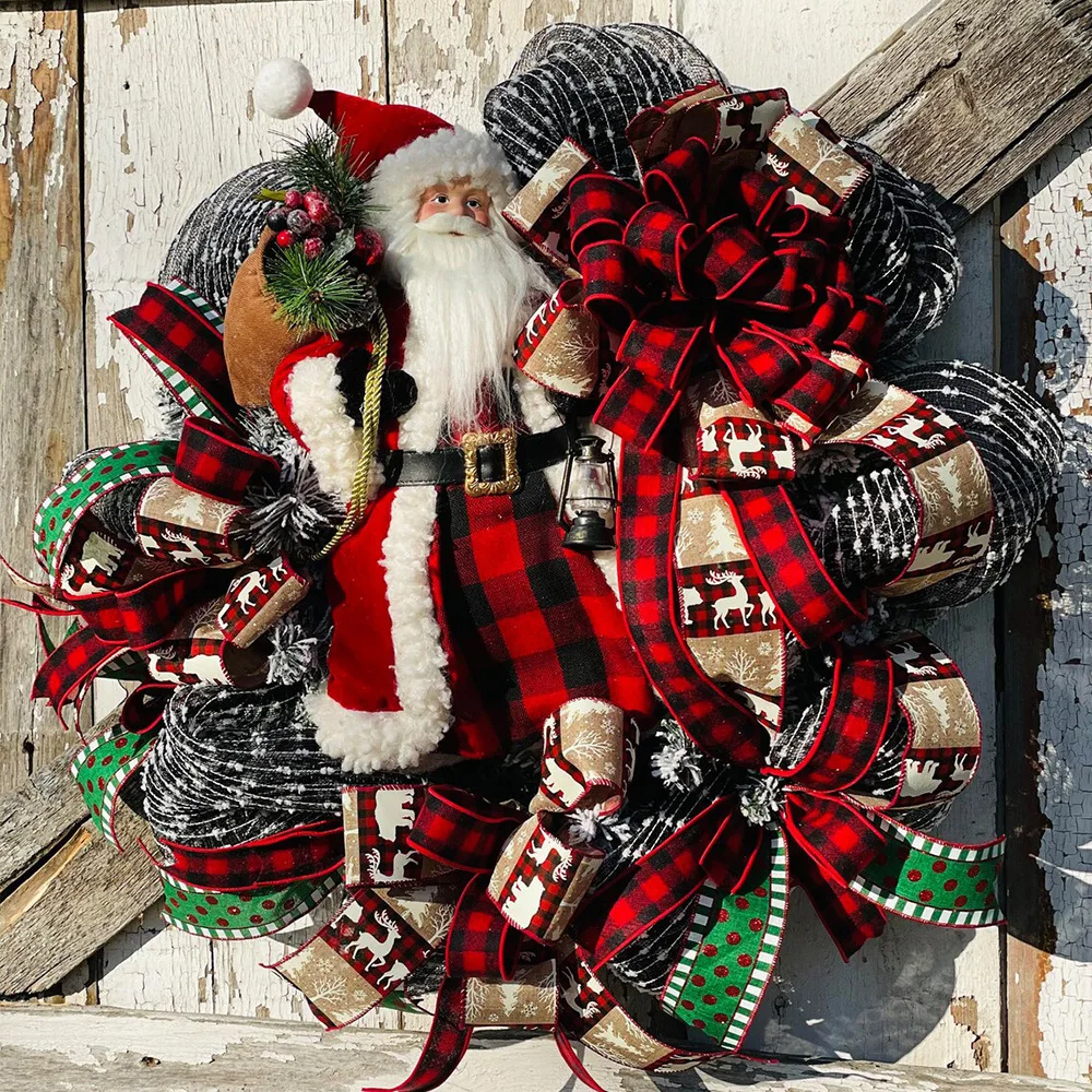 

40 см рождественские венки, Дед Мороз, красный венок, украшение для входной двери, подвесная гирлянда, украшения, реквизит, Рождественское ук...