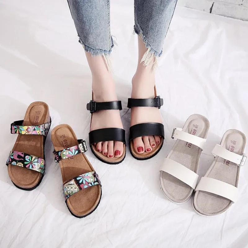 Летние женские пляжные пробковые шлепанцы COSMAGIC 2021 на среднем каблуке