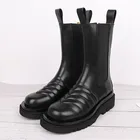 Женские ботинки челси из натуральной кожи, Черные ботильоны на плоской подошве, без шнуровки, 2022