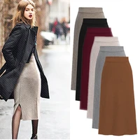 knit pencil wool knitted sweater skirt women plus size high waist skirts women split midi skirt 2021 new autumn winter