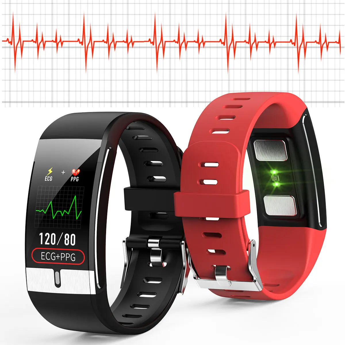 

E66 Thermometer ECG+PPG Heart Rate Blood Pressure Oxygen Monitor IP68 Waterproof USB Charging Smart Watch