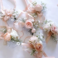1pc beautiful wrist flowers hand flower corsage pin silk artificial ribbon party wedding accessories