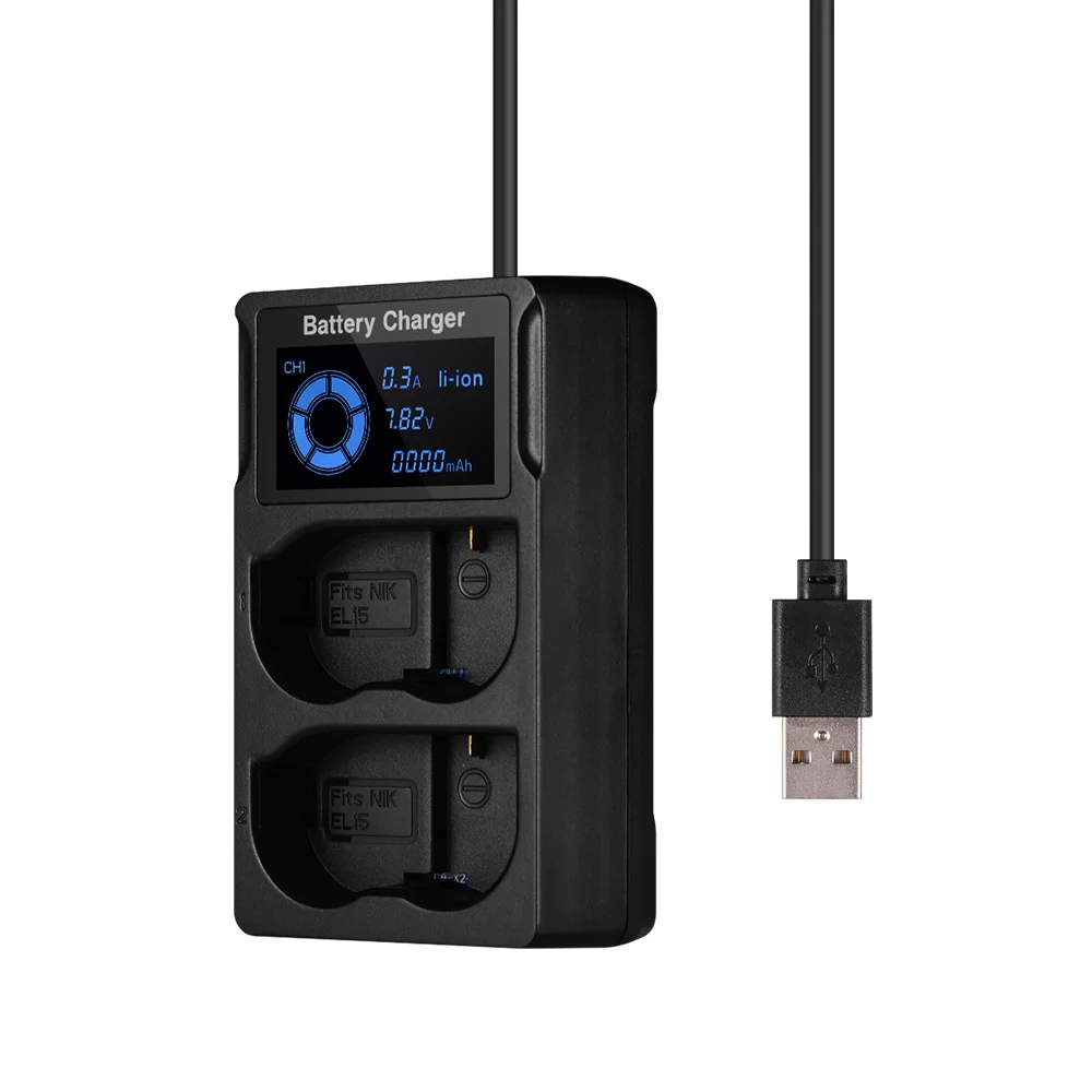 Портативный двойной слот USB камера зарядное устройство с ЖК дисплеем Быстрая