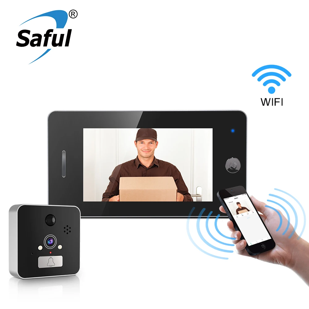 Дверной глазок Saful 4 3 ''с Wi Fi и камерой дверной звонок с обнаружением движения