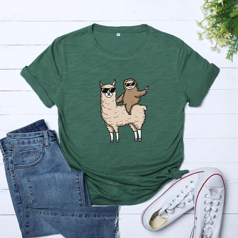 Футболка женская хлопковая с круглым вырезом и коротким рукавом принтом