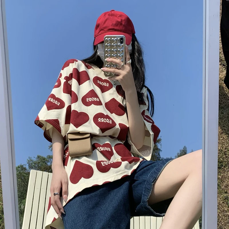 

Women's T-shirt Love Print Short Sleeve T-shirt Women's Summer New Style Design Niche Loose Mid-length Top