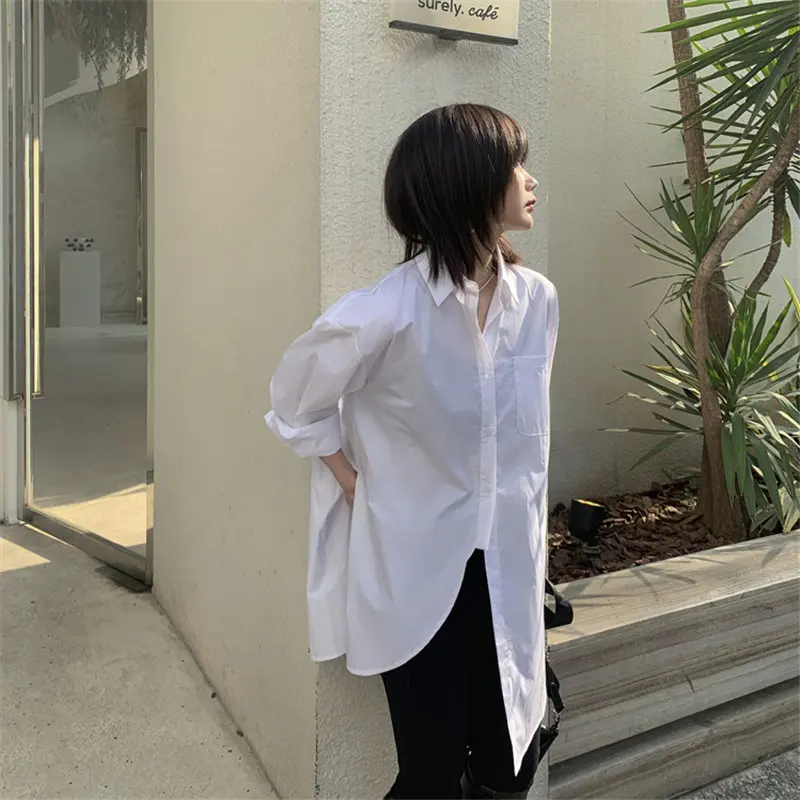 Женская Асимметричная рубашка HziriP элегантная однотонная офисная средней длины с