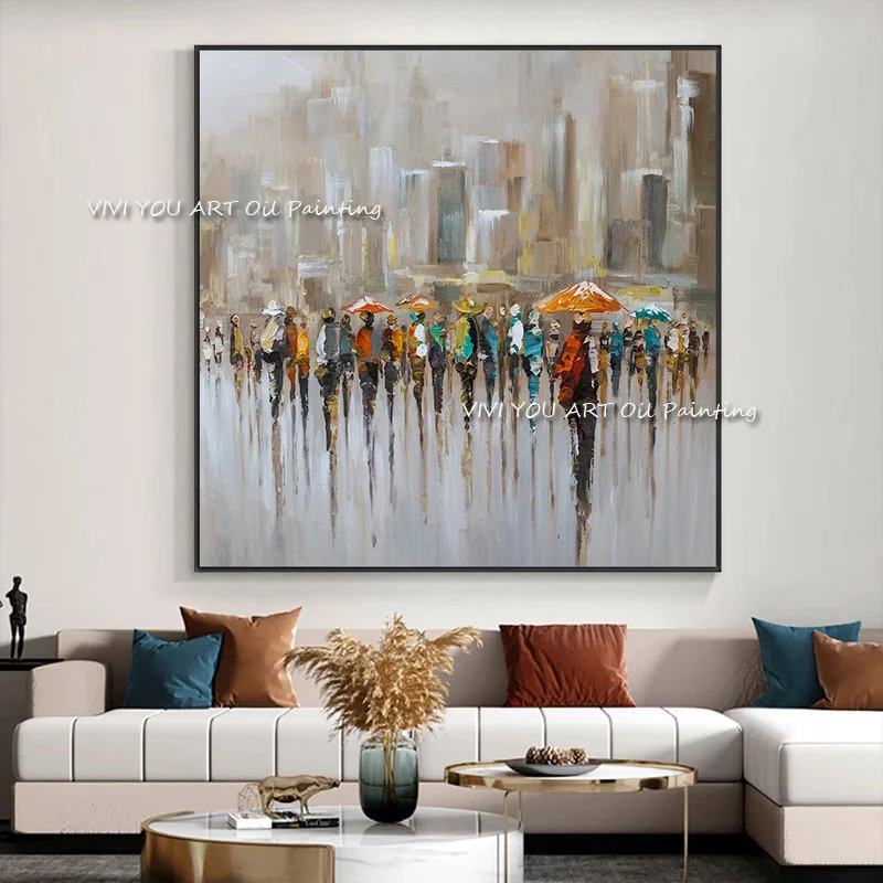 

Many People City Busy Rainy Traffic Artist Hand-painted High Quality Modern Oil Painting Home Decoration Hand Painted Abstract
