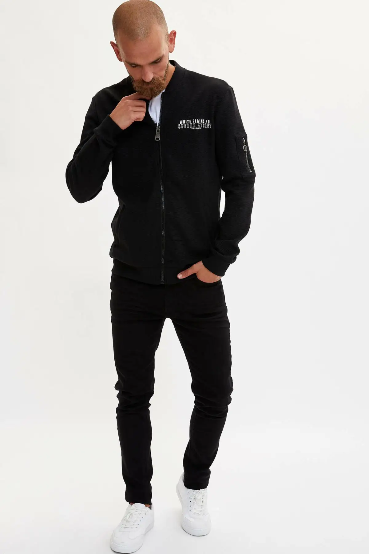 DeFacto Мужская модная однотонная куртка на молнии мужская повседневная