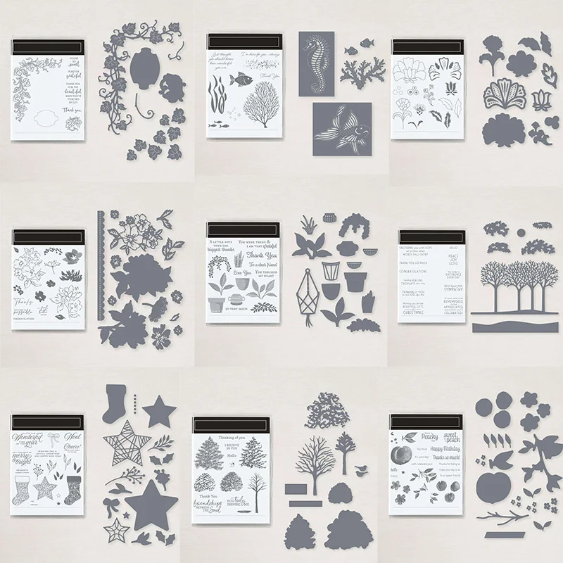 

Cooking Tools Flowers Trees Stars Cats Sending Hugs Transparent Clear Stamps And Dies for DIY Scrapbooking Craft Cards 2021 New