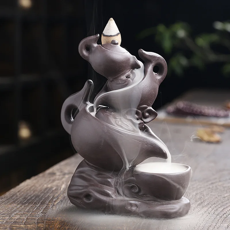 

Teapot Modeling Backflow Incense BurnerPurple Clay Burner Creative Ceramic Teapot Decoration Home Decoration Accessories Modern