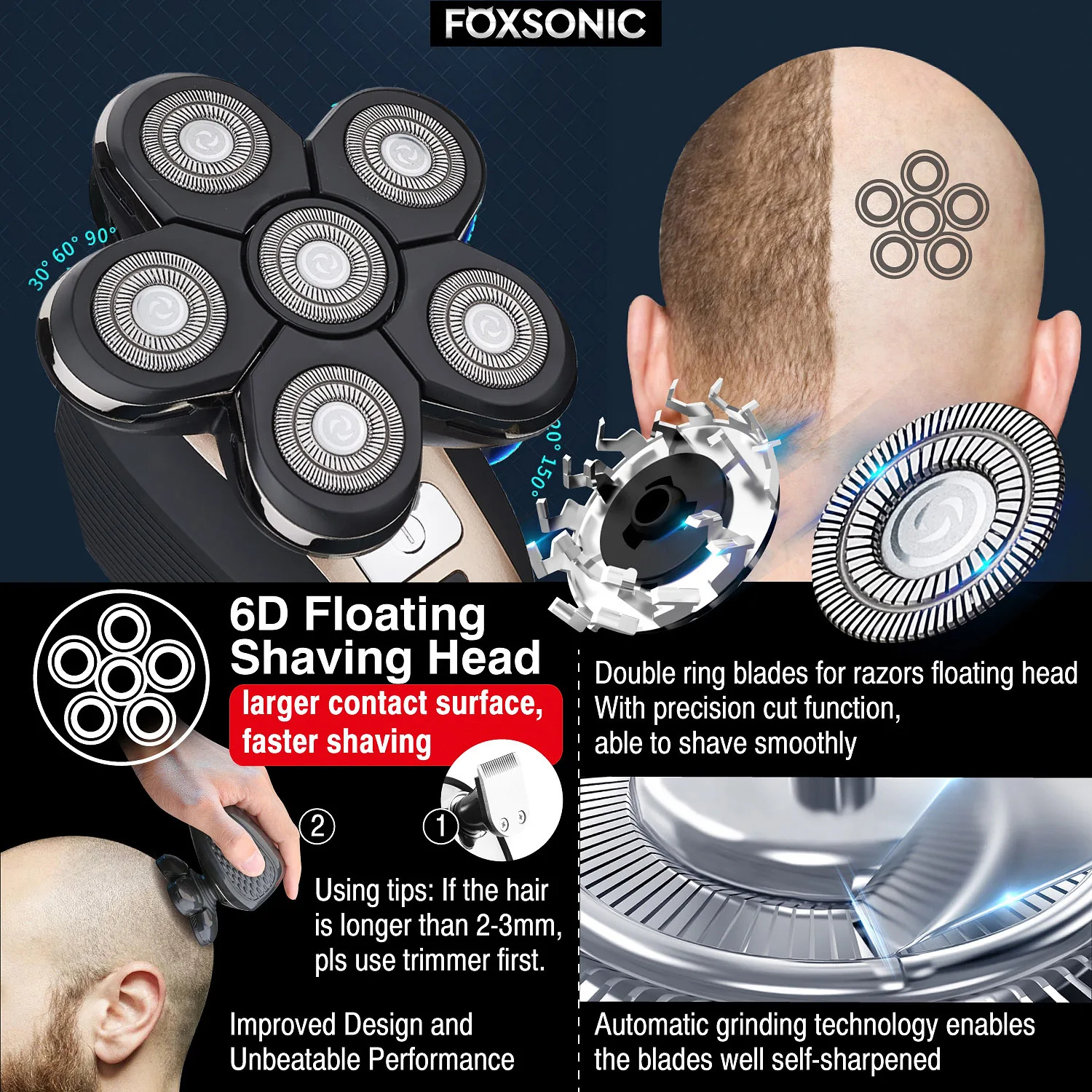 FOKOS 2021 Новая беспроводная аккумуляторная бритва для мужчин с плавающими