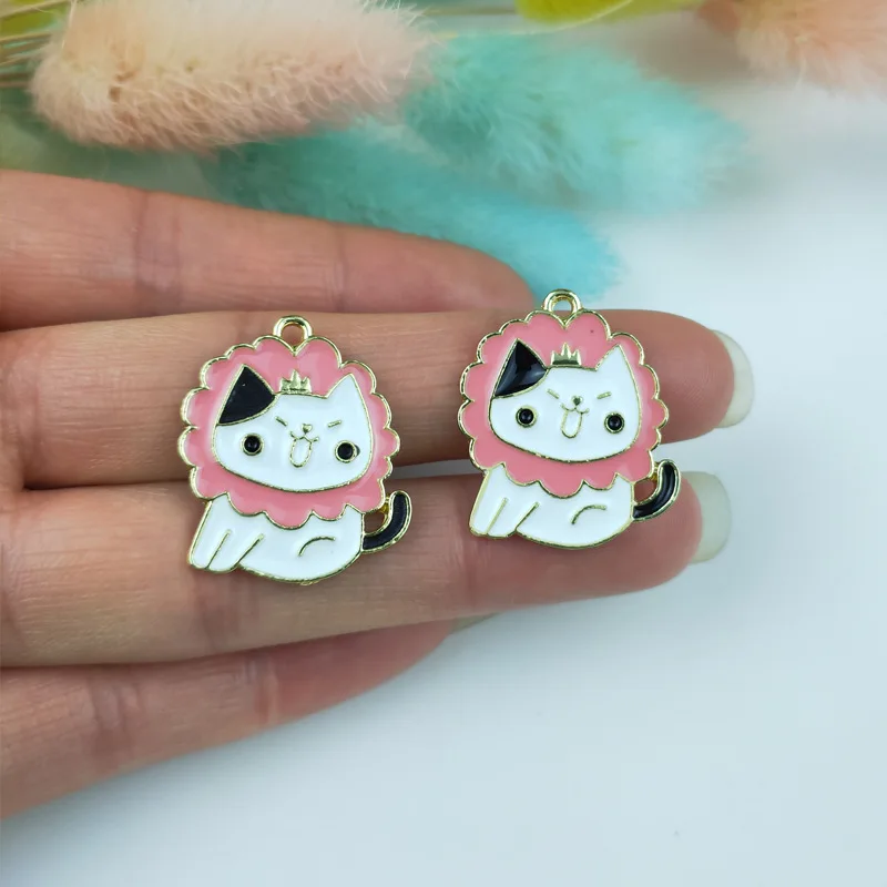 

10Pcs Delicate Enamel Animal Cat Lion Charm for Jewelry Making and Crafting Cute Earring Pendant Bracelet Necklace