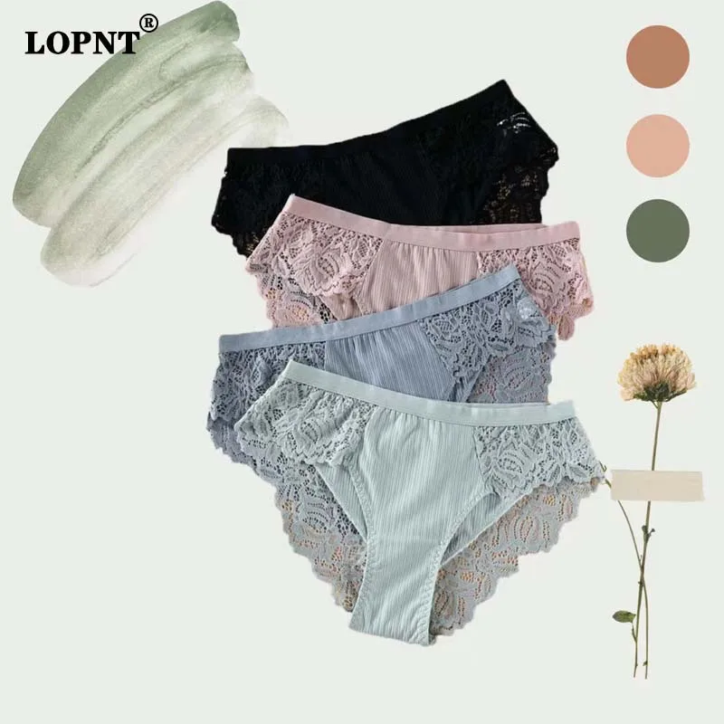 

LOPNT Woman's Sexy Hollow Out Underwear See-through Lace Pants Printed Low-rised Underpants Pure Cotton Crotch Breathable Briefs