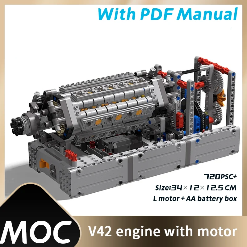 

MOC 42 Cylinder Engine Creative Electric DIY Technical Parts Assembly Building Blocks Mechanical Group Model Educational Toy