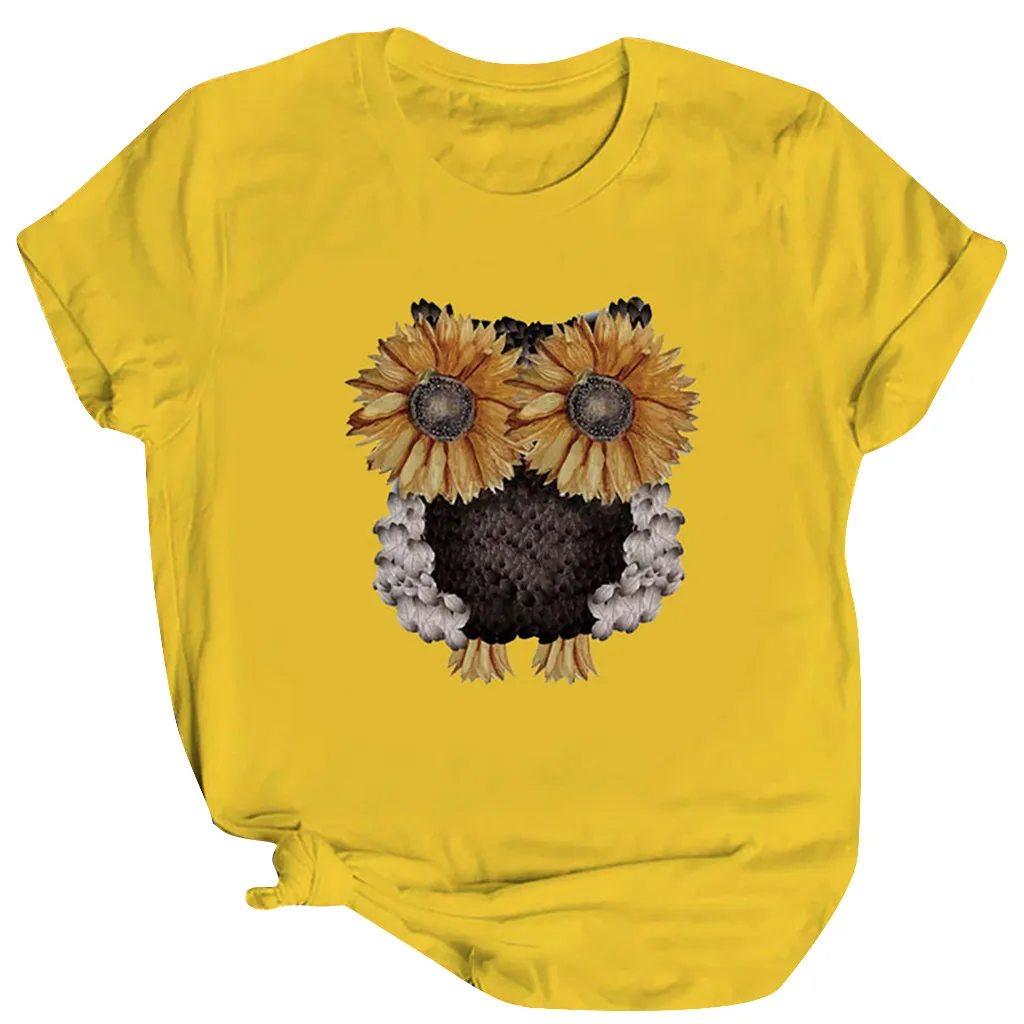 2020 Сова эстетическое с принтом в виде подсолнухов Футболка женская Повседневная