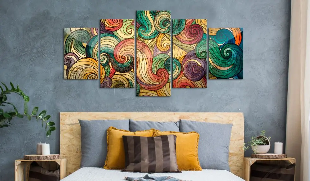

Colourful Waves Home Wall Decoration Five Piece Set Canvas Printing Drawing Living Room Modern Art