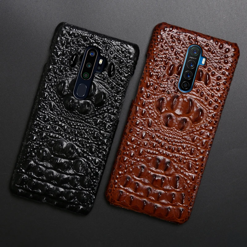 genuine leather phone case for realme 3 5 6 x lite xt x2 x50 pro q cases natural cowhide crocodile head texture cover funda capa free global shipping