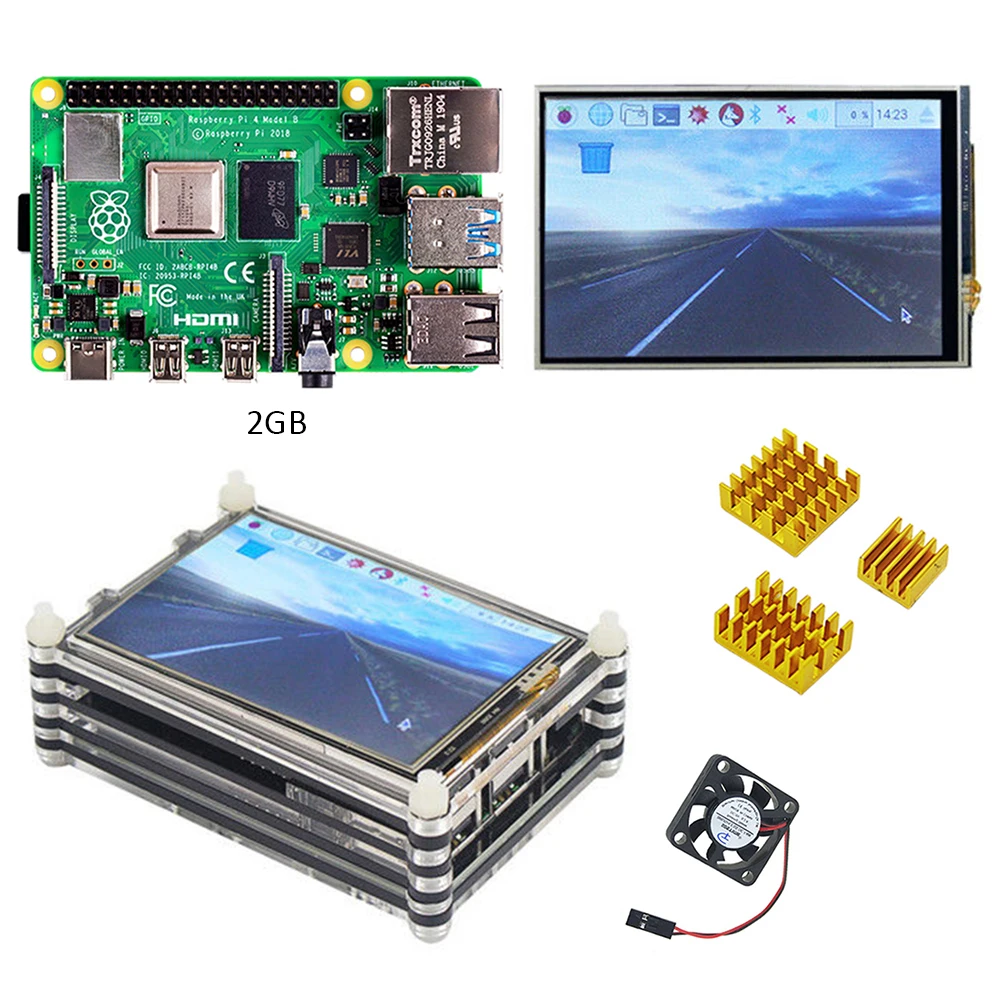 New release official raspberry pi 4 model b 2GB kit with 3.5 Inch Touch Screen Display 480x320 LCD and 9 Layers Case+ heatsink | Компьютеры