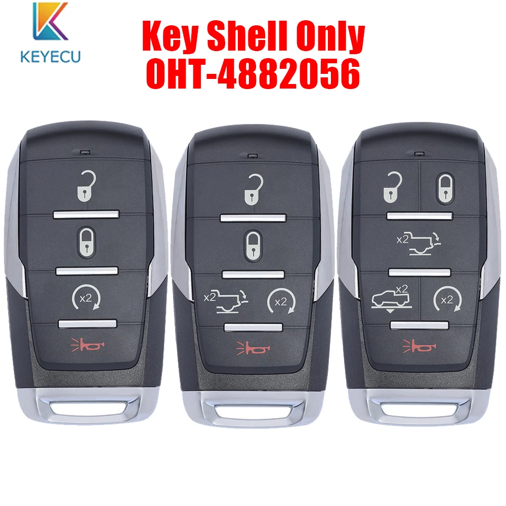 KEYECU Remote Key Shell Case 4 / 5 /6 Buttons for Dodge RAM 1500 Limited LongHorn Truck 2019 2020 FCC ID: OHT-4882056