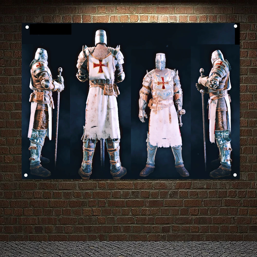

Medieval Warrior Armor Painting Wall Hanging Knight Templar Flag Banner Hang on the wall 4 grommets Custom Flag Home Decor U6