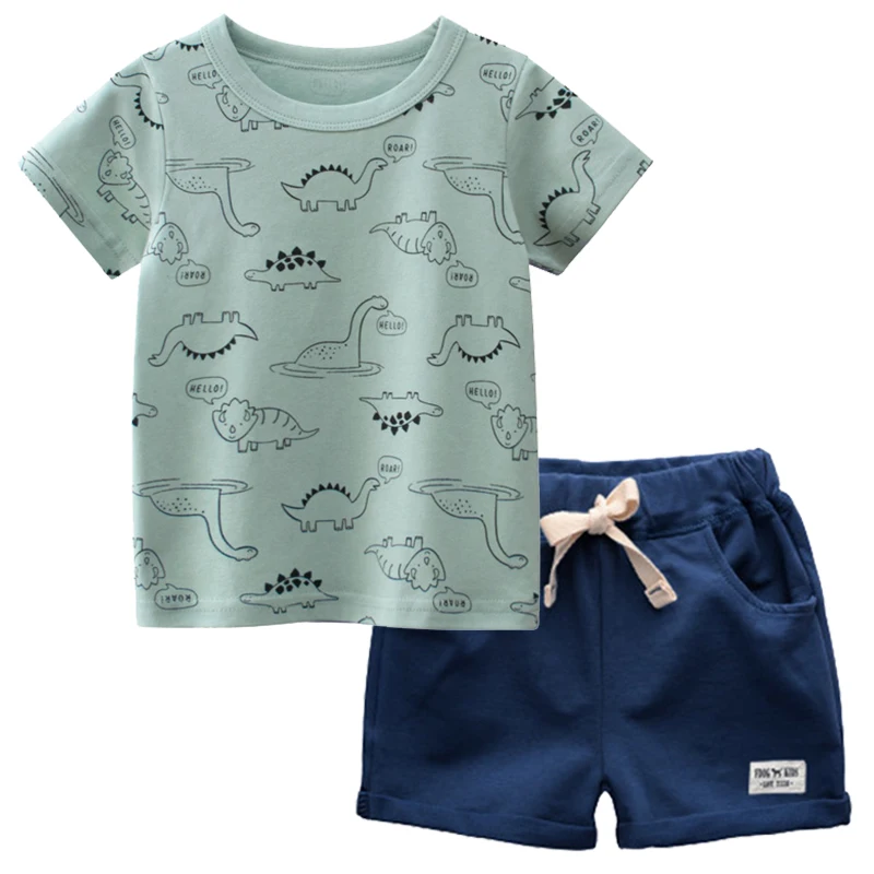 

BINIDUCKLING Summer Toddler Boys Clothes Set Dinosaur Printed Cotton O-Neck Short-Sleeve T-shirt Shorts Children Boy Outfits