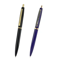 2pcs lot newest unisex blue ballpoint pen with gold tone metal slim push press ball pen for school students gift cool pens