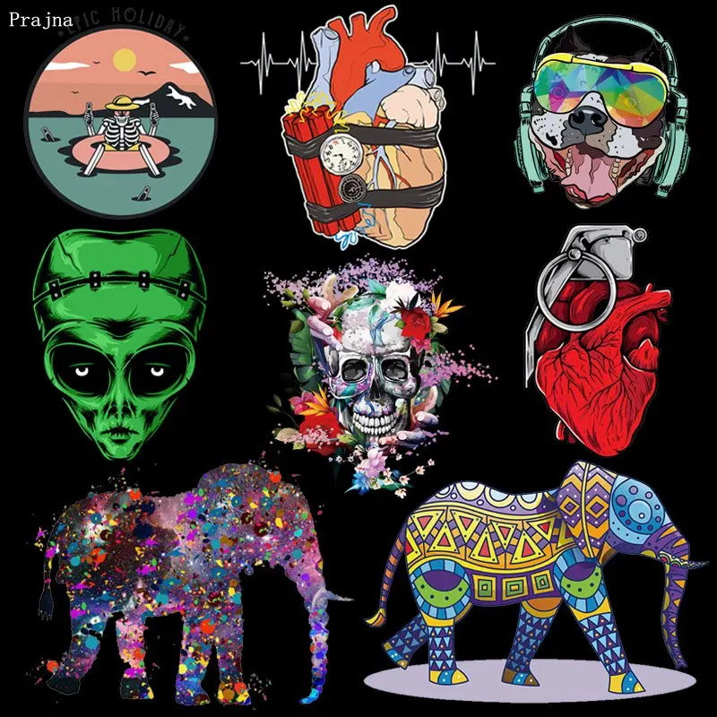 Нашивки Prajna Череп Панк слон Утюг на Переводные виниловые термотрансферные