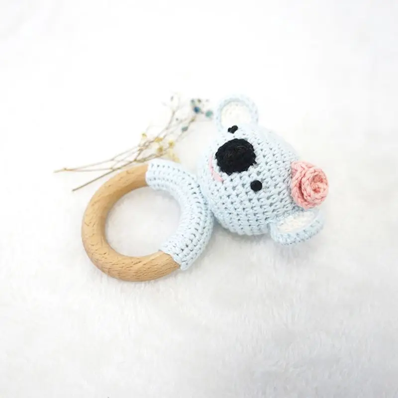 

Baby Wooden Teether Ring DIY Crochet Koala Rattle Soother Bracelet Molar Toys baby photography props shower gifts