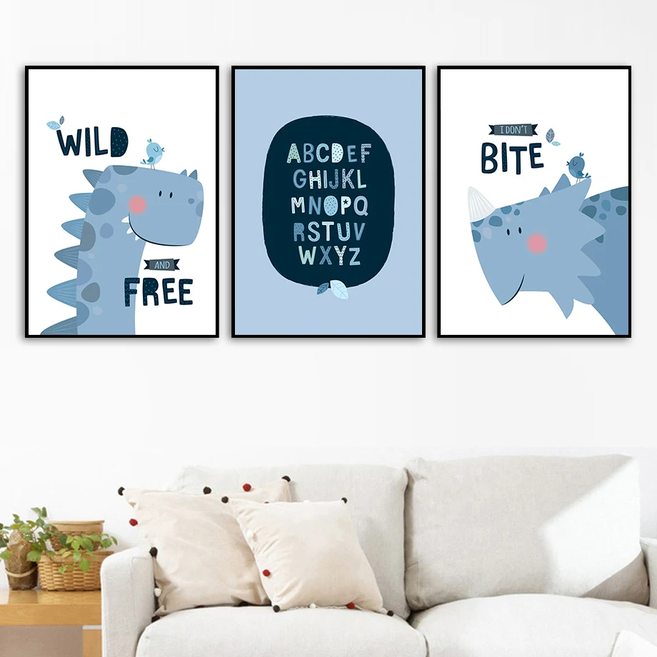 

Cartoon Alphabet Dinosaur Baby Wall Art Print Canvas Painting Nordic Canvas Posters And Prints Nursery Wall Pictures Kids Room