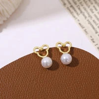 2021 new fashion trend bear hollow earrings for women cute and elegant animal pearl girl party birthday earrings jewelry gift