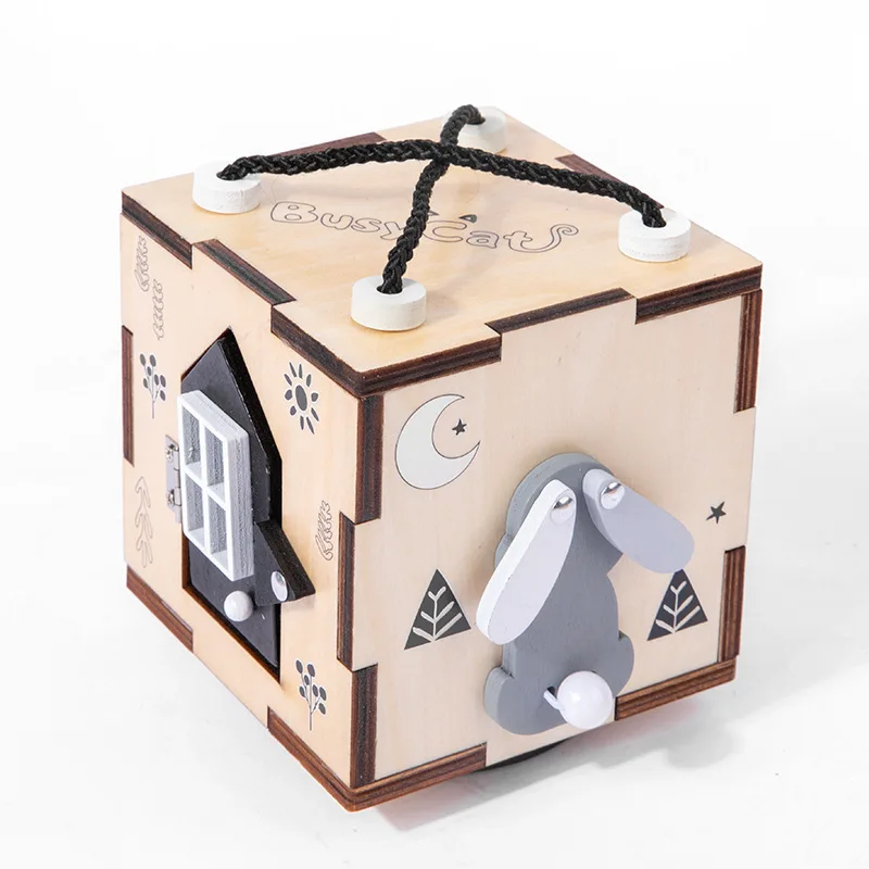 Детский Монтессори занятый куб разблокировка деревянная игрушка подарок